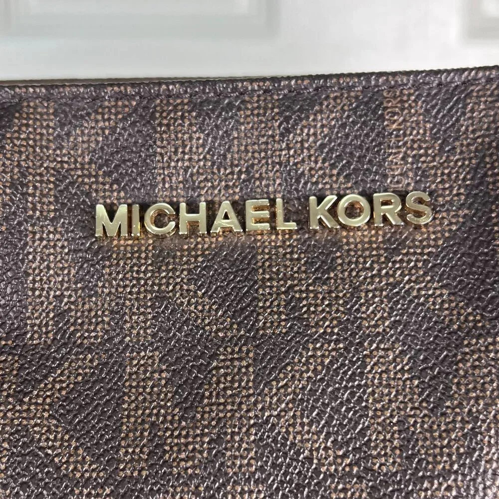 Michael Kors Brown Signature Tote with Tan Trim